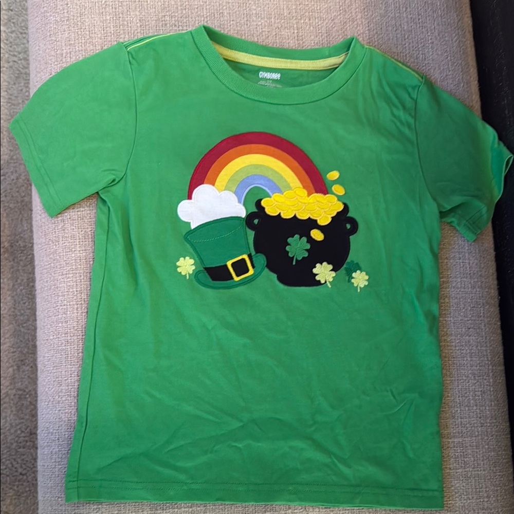 Gymboree Green Tee with Rainbow and Gold Pot